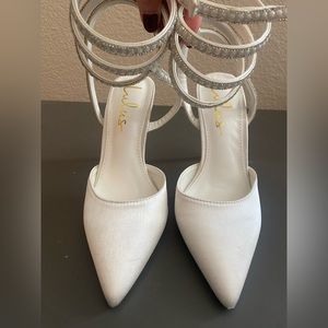 Anwar Ivory Satin Pearl Rhinestone Pointed-Toe Pumps Lulus